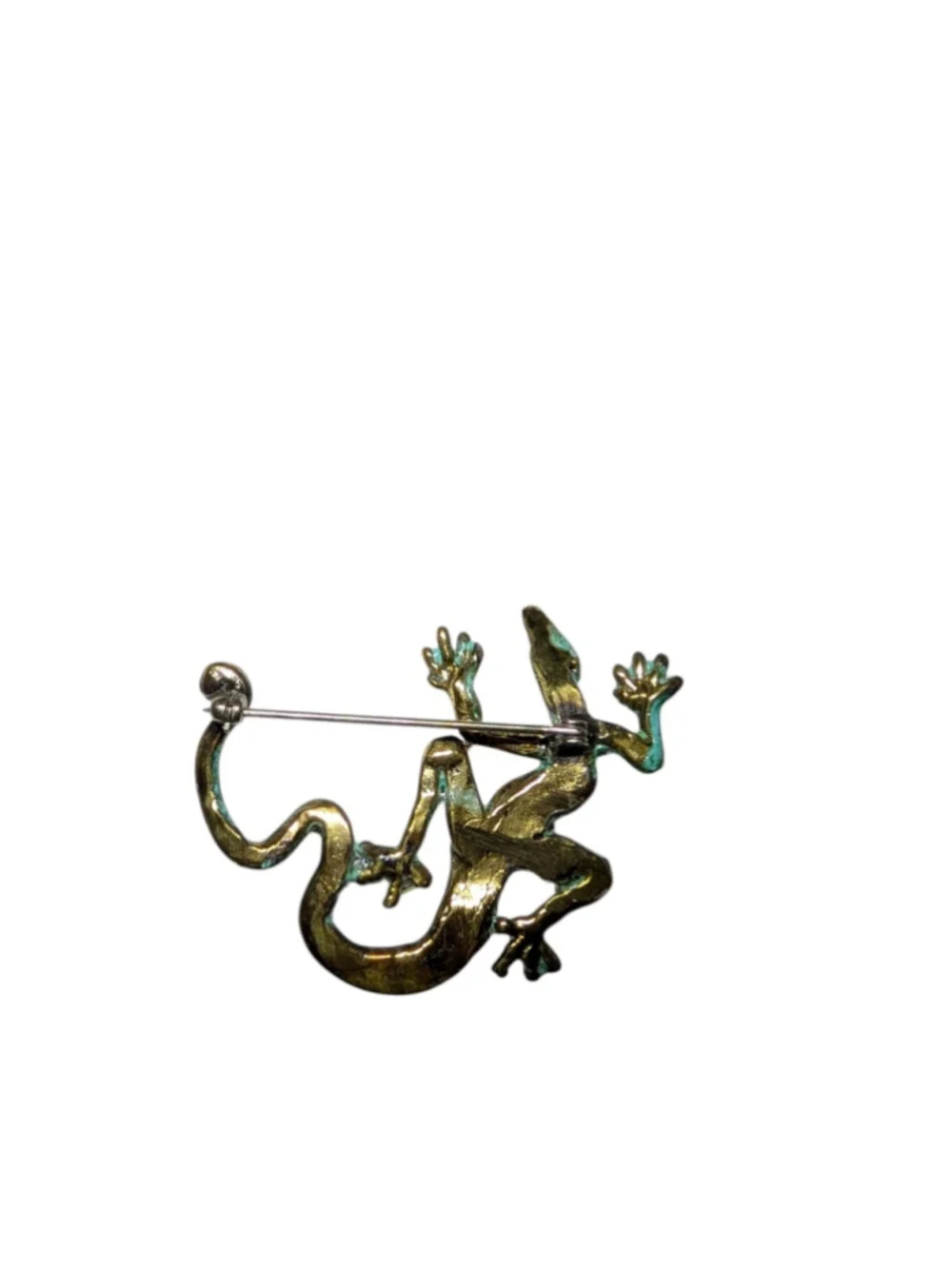SIGNED Richard Kaish Lizard Gecko Reptile Bronze Patina Colored Brooch Pin 2